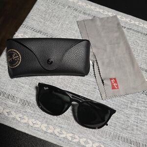 Ray-Ban RB4387 Sunglasses, Black with Dark Green Lenses, With Case & Lens Cloth